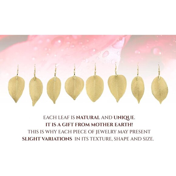 Gold Silver Rose Gold Leaf Jewelry for Women. Natural Leaf Earrings and Pendant - Picture 6 of 9